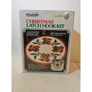 Vintage WonderArt Christmas Latch Hook Rug Kit Bells and Holly No 4796